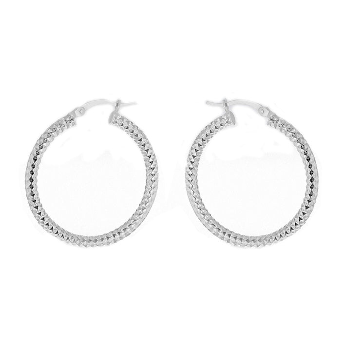 Sterling Silver 35mm Diamond Cut Hoop Creole Earrings