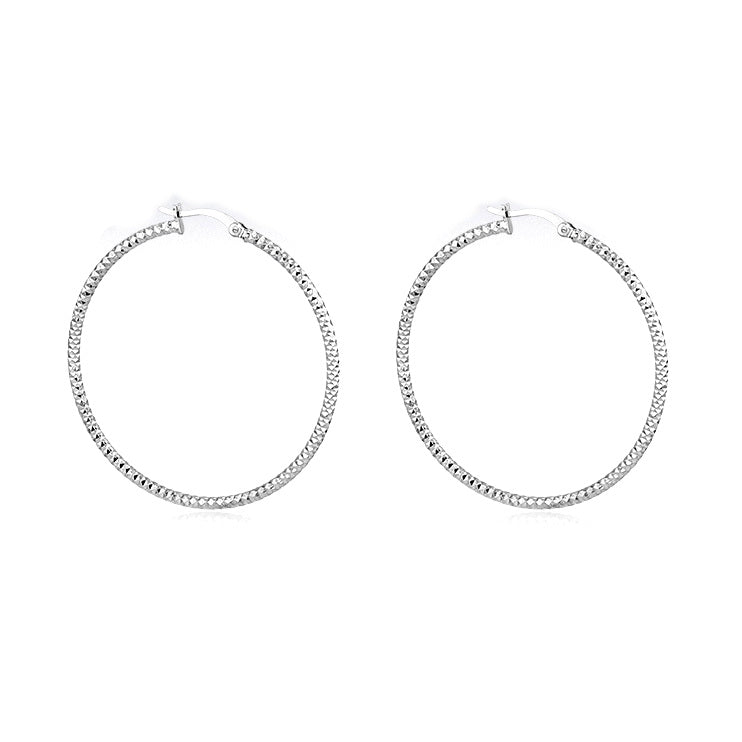 Sterling Silver 45mm Diamond Cut Hoop Earrings