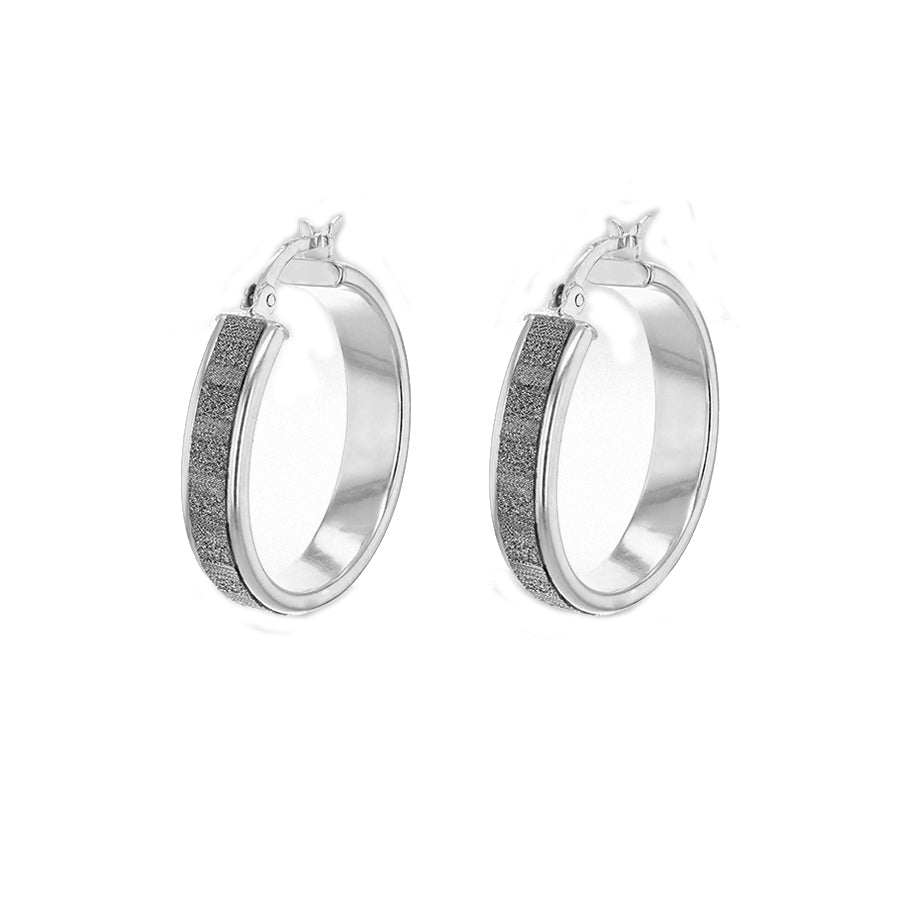 Sterling Silver 25mm Stardust Striped Hoop Creole Earrings