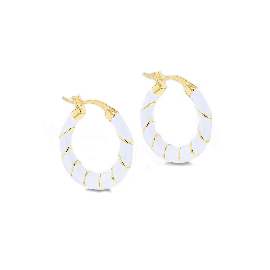 Silver Yellow Gold Plated White Enamel 19.5mm Creole Earrings