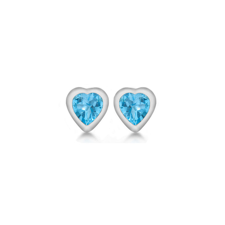 Sterling Silver Blue Topaz Heart Stud Earrings
