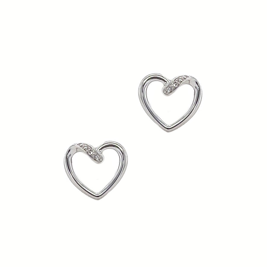 9ct White Gold Open Heart Diamond Stud Earrings