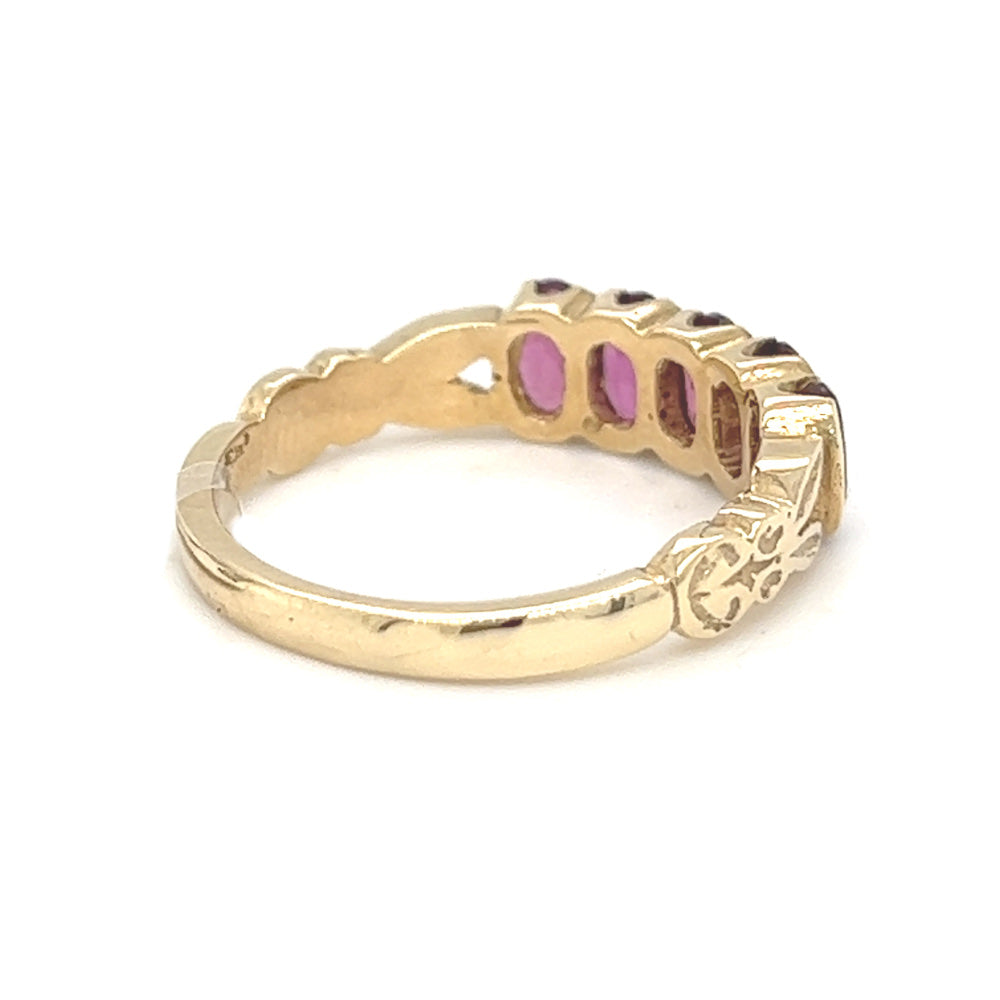 Rhodalite 5 Stone Ring 9ct Gold rear