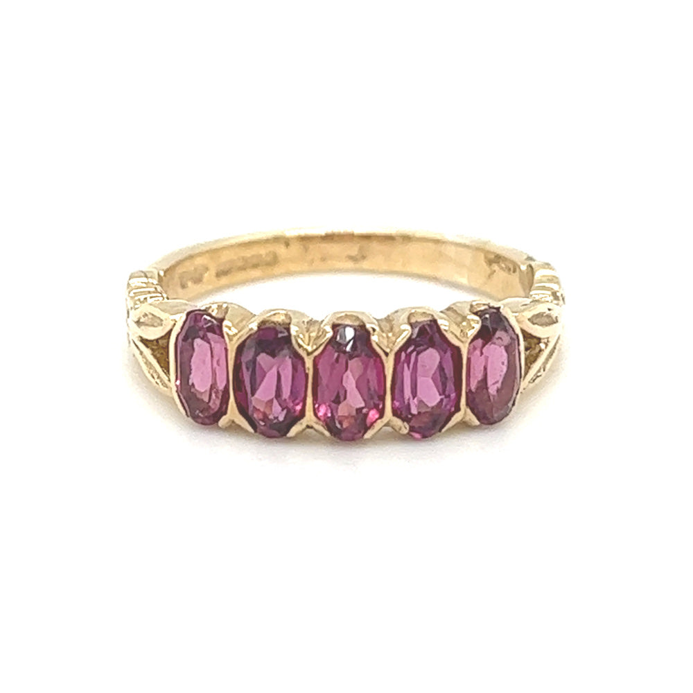 Rhodalite 5 Stone Ring 9ct Gold