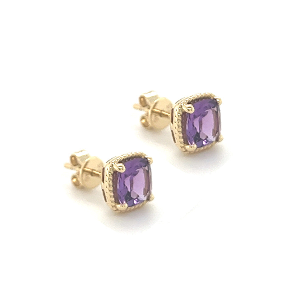 Amore Cushion Cut Amethyst Earrings 9ct Gold side