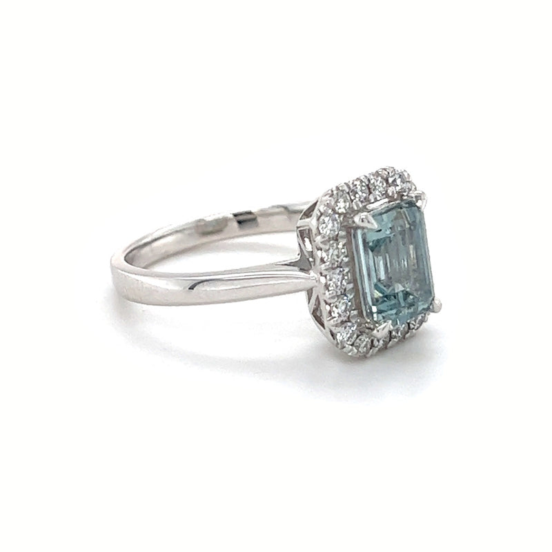 Aquamarine & Diamond Oblong Ring Platinum side 1