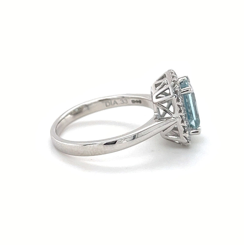 Aquamarine & Diamond Oblong Ring Platinum side 2