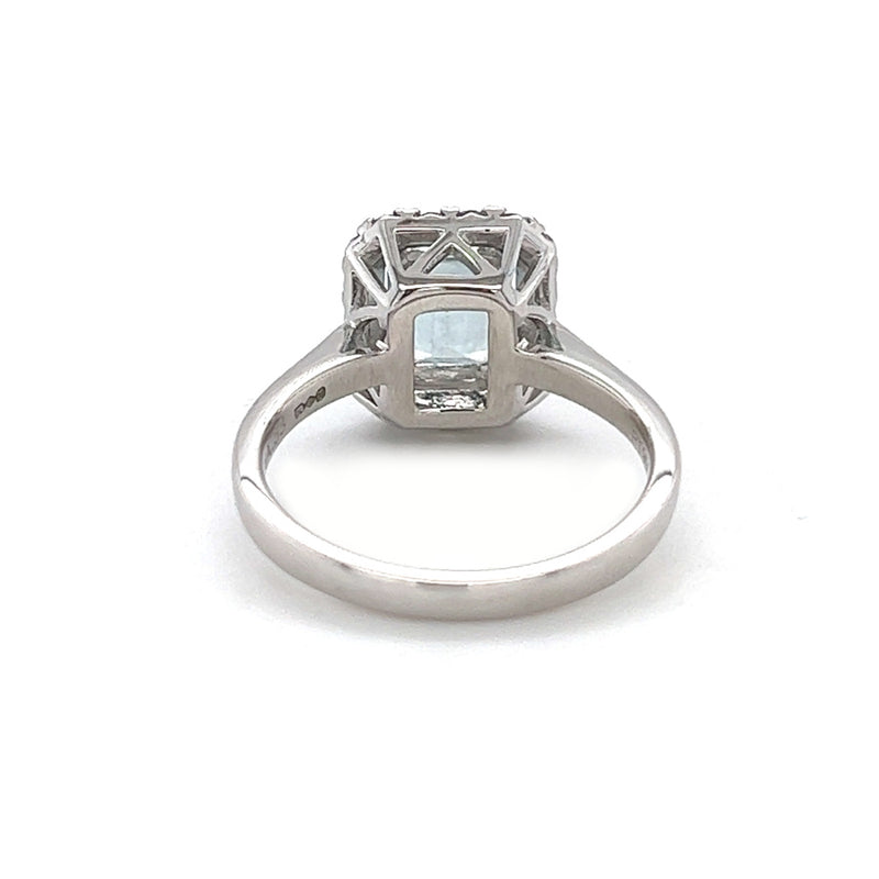 Aquamarine & Diamond Oblong Ring Platinum rear
