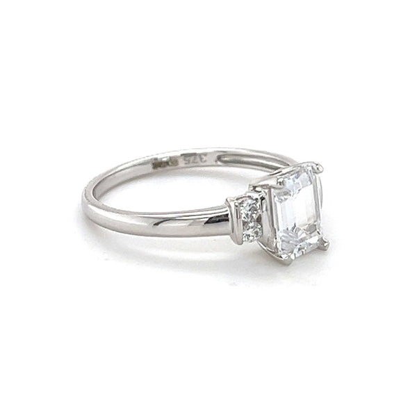 9ct White Gold Baguette Cut CZ Ring side