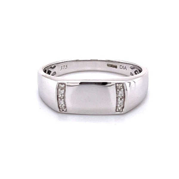 Diamond Polished Rectangular Signet Ring 9ct White Gold