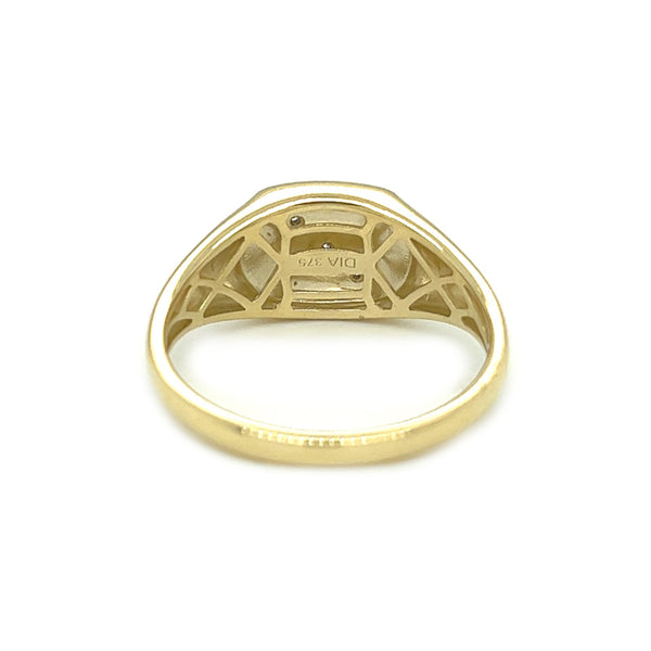Diamond Patterned Signet Ring 9ct Gold REAR