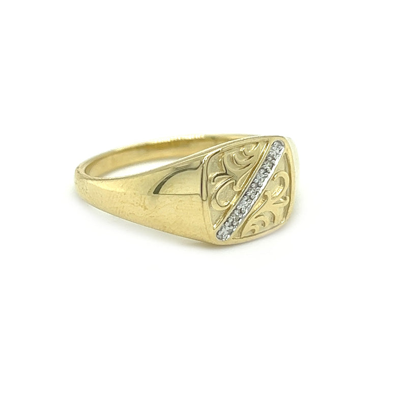 Diamond Patterned Signet Ring 9ct Gold side