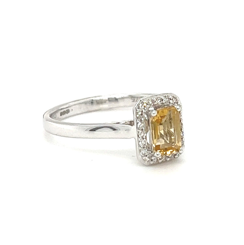 9ct White Gold Citrine & Diamond Ring