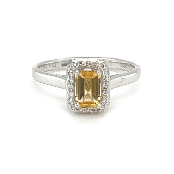 9ct White Gold Citrine & Diamond Ring front