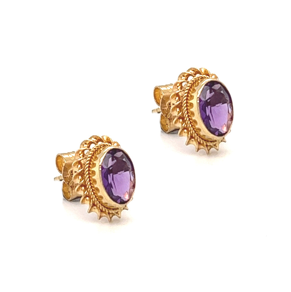 9ct Gold Oval Amethyst Earrings