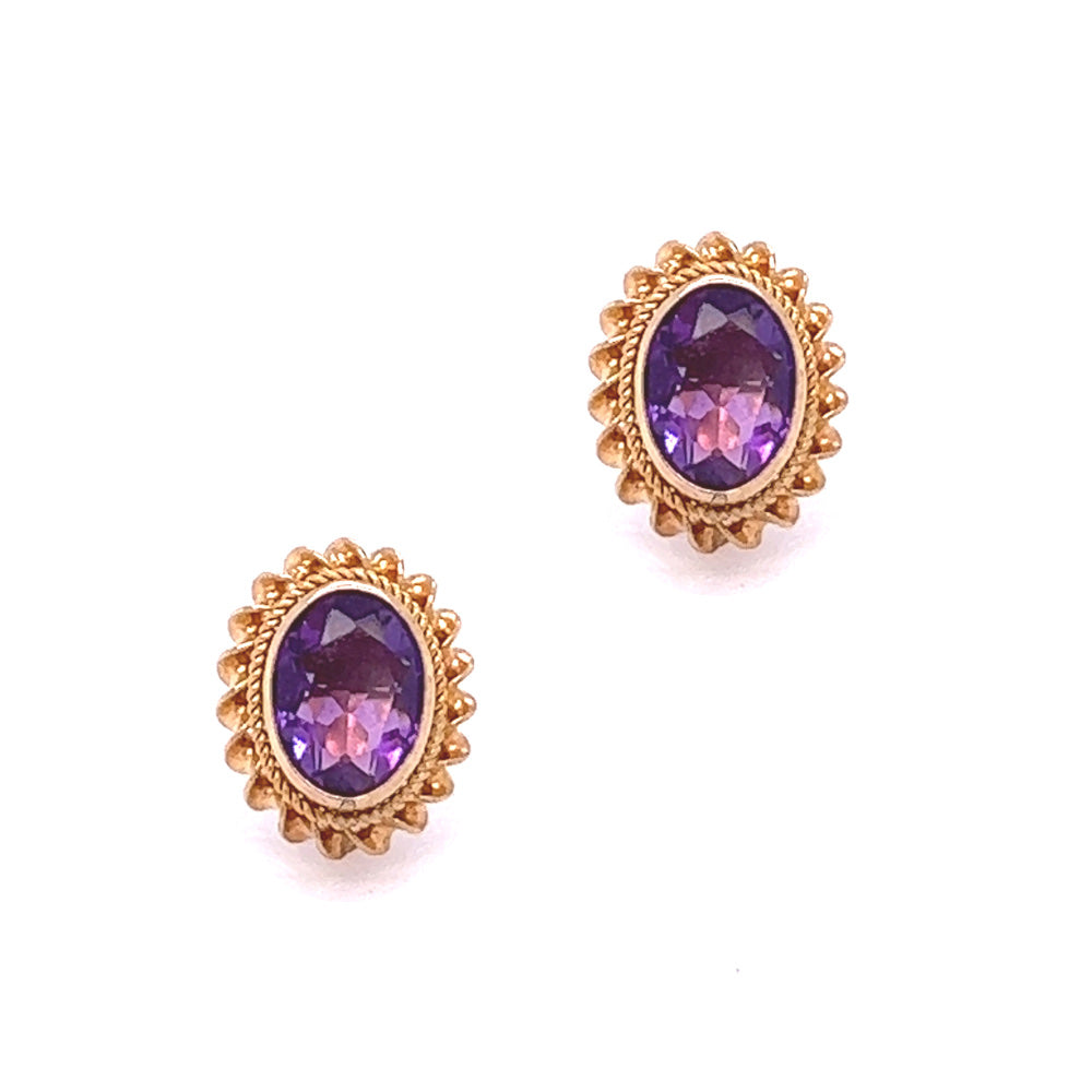9ct Gold Oval Amethyst Earrings
