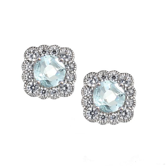 Aquamarine Silver CZ Earrings