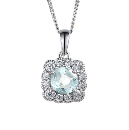 Aquamarine Silver CZ Necklace 9263