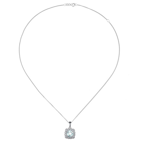 Aquamarine Silver CZ Necklace 9263