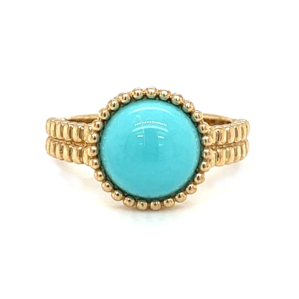 Turquoise Beaded Ring 9ct Gold Rubover Set