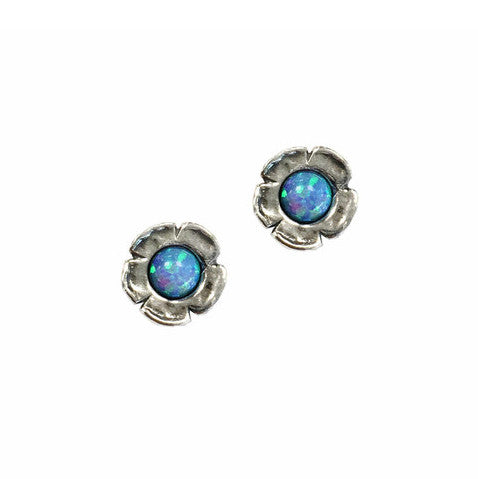 Aviv Silver Flower Stud Opal Earrings