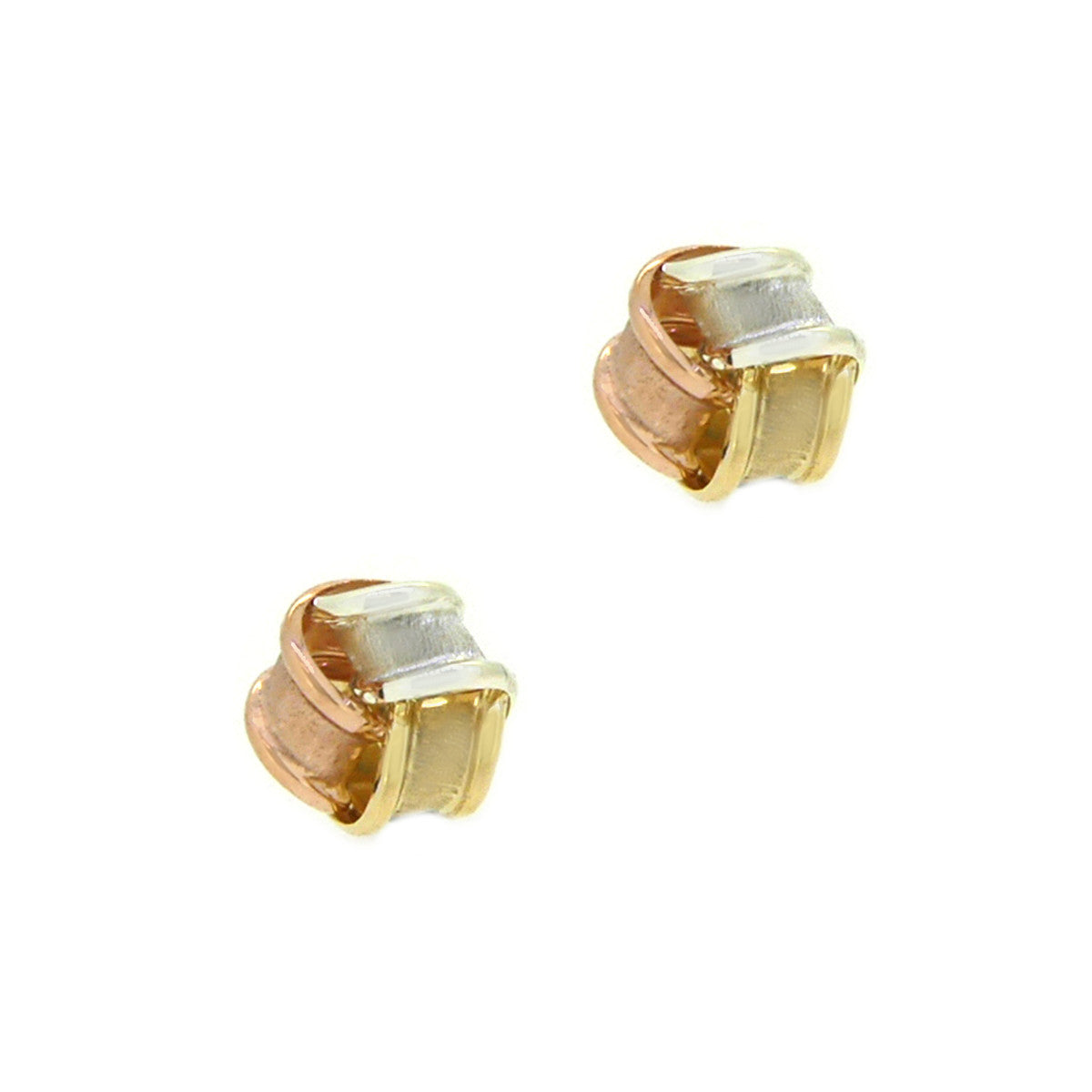 9ct 3 Colour Gold Frosted Knot Earrings