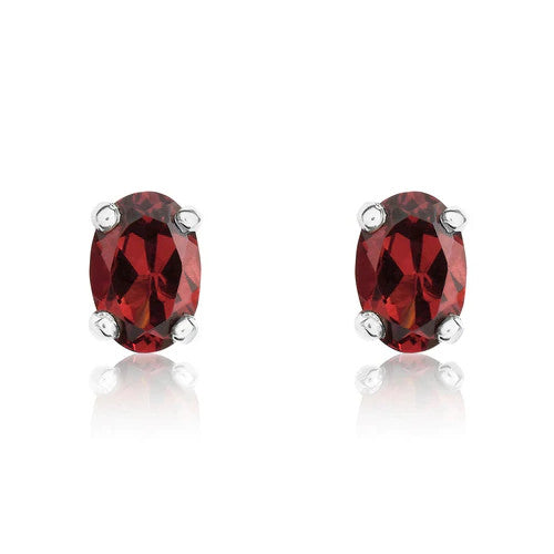 Garnet Oval Stud Earrings 9ct White Gold