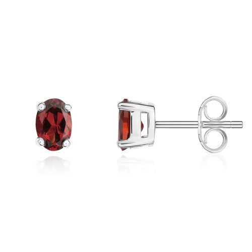 Garnet Oval Stud Earrings 9ct White Gold Side view