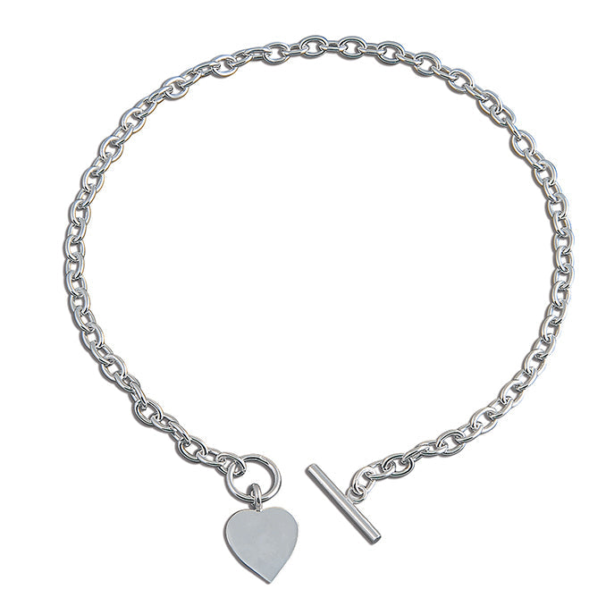 Sterling Silver Heart Belcher Necklace with T-Bar 18"