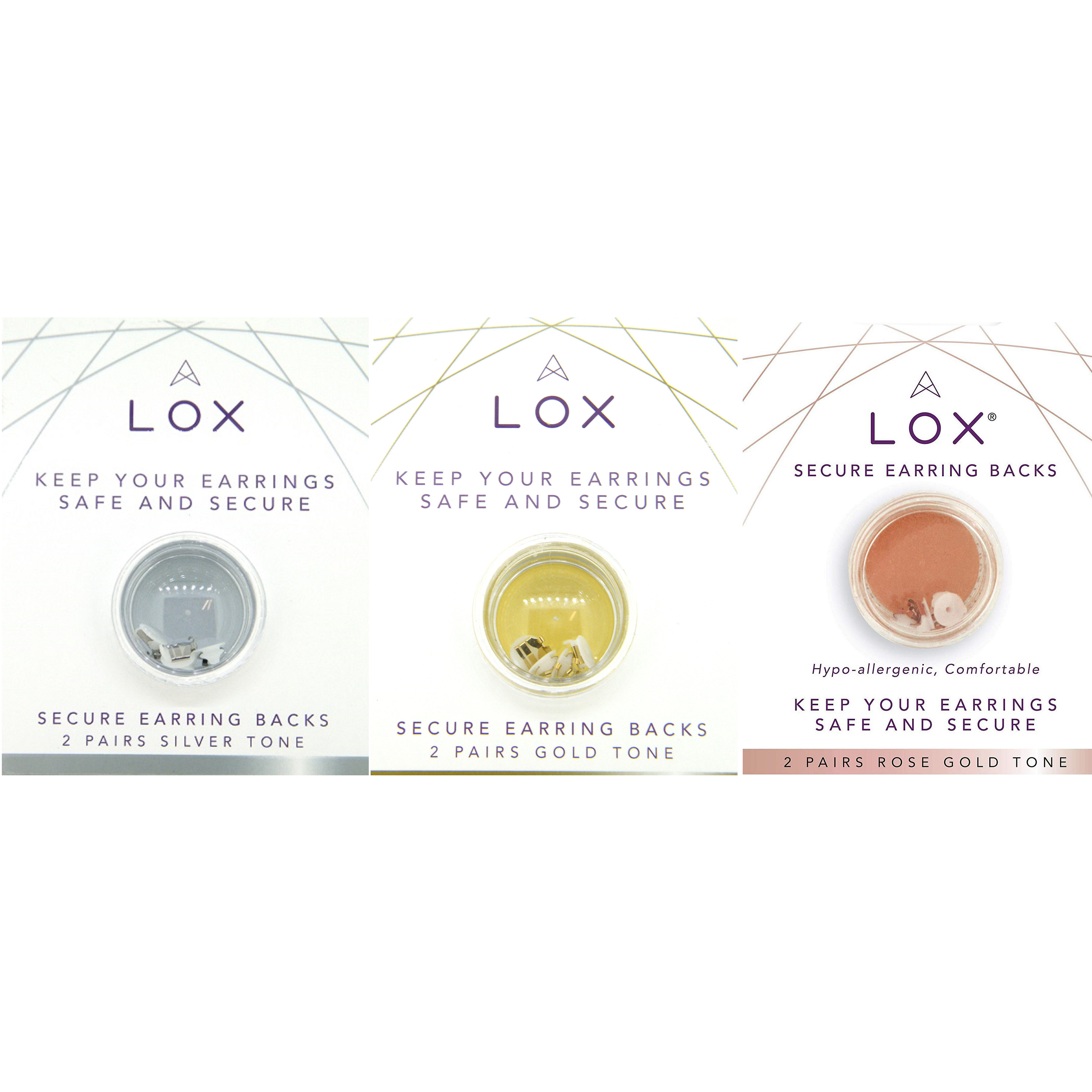 Lox Locking Earring Backs Silver, Rose & Gold Tone