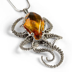 Henryka Giant Octopus Necklace in Silver and Amber