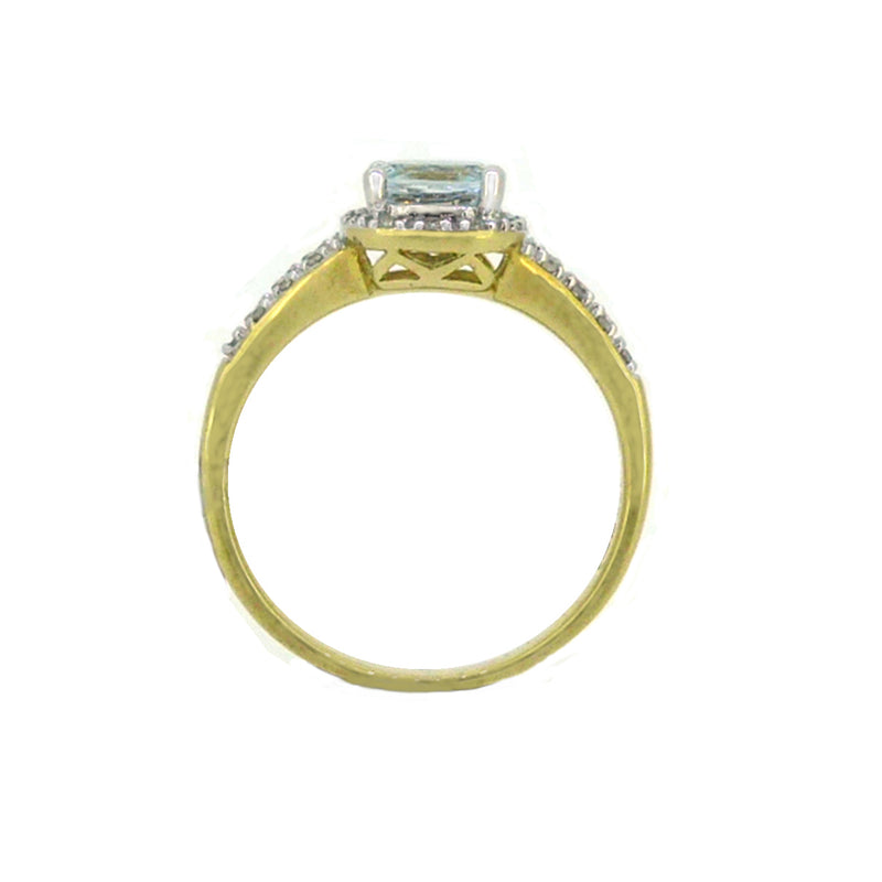 Cushion Cut Aquamarine & Diamond Ring 9ct Gold