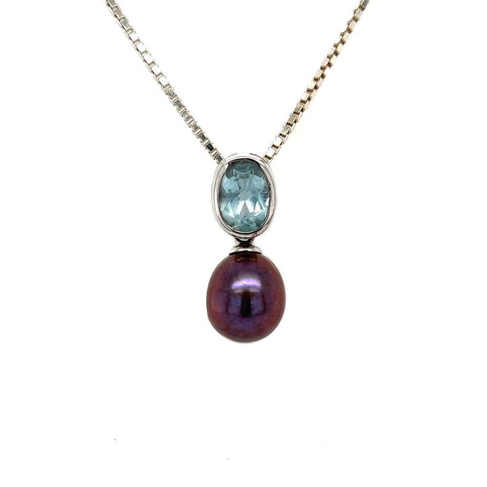 Sterling Silver Blue Topaz & Pearl Necklace