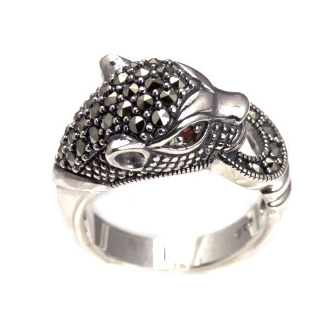 Silver Marcasite Tiger's Head Ring
