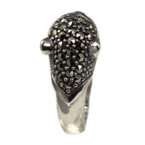 Silver Marcasite Tiger's Head Ring