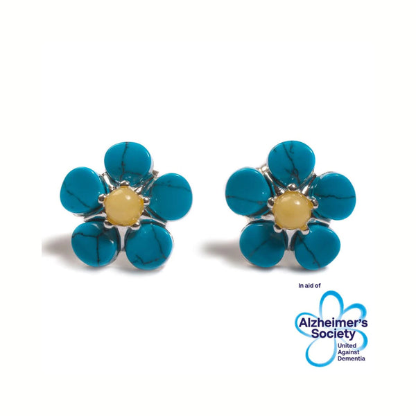 Henryka Forget me Not Stud Earrings in Silver Turquoise & Amber