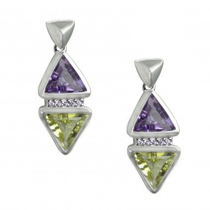 Silver Amethyst & Lemon Quartz Drop Earrings