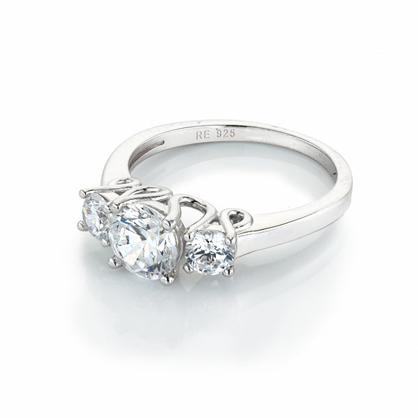 The Real Effect Three Stone CZ Ring