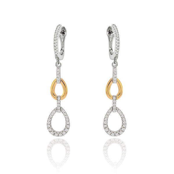 The Real Effect Silver Gold Plated CZ Drop Earrings RE51774