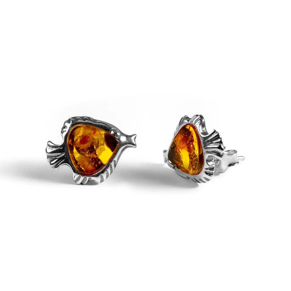 Henryka Angelfish Stud Earrings in Silver and Amber