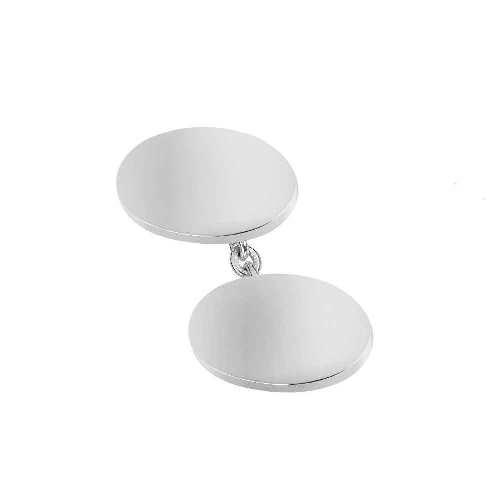 Sterling Silver Plain Oval Chain Cufflinks