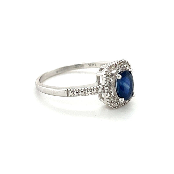 Sapphire & Diamond Oblong Cluster Ring 14ct White Gold SIDE
