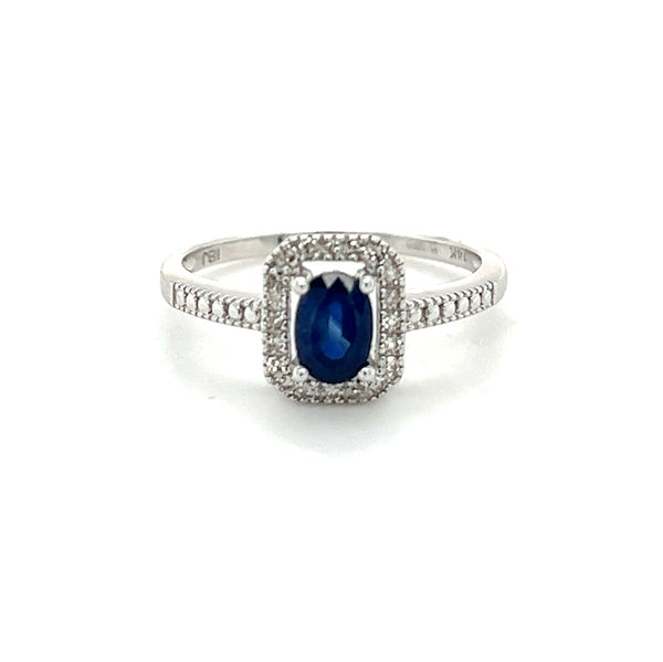Sapphire & Diamond Oblong Cluster Ring 14ct White Gold