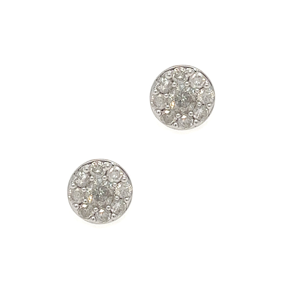 9ct White Gold Round Diamond Cluster Earrings