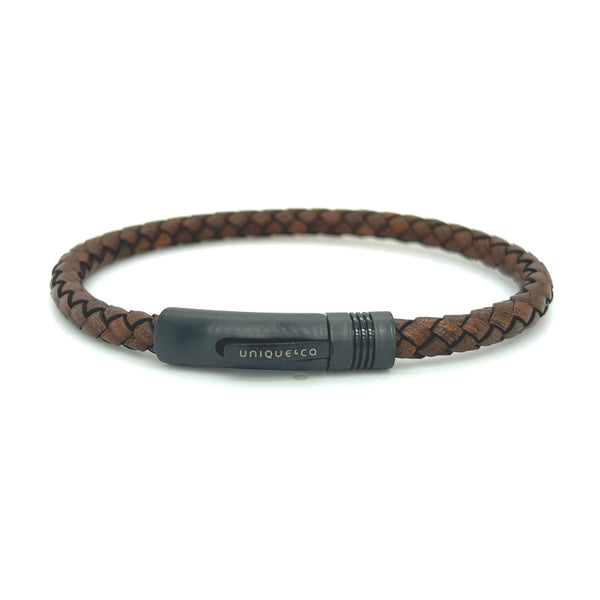 Unique & Co Mens Brown Leather Bracelet B517AB
