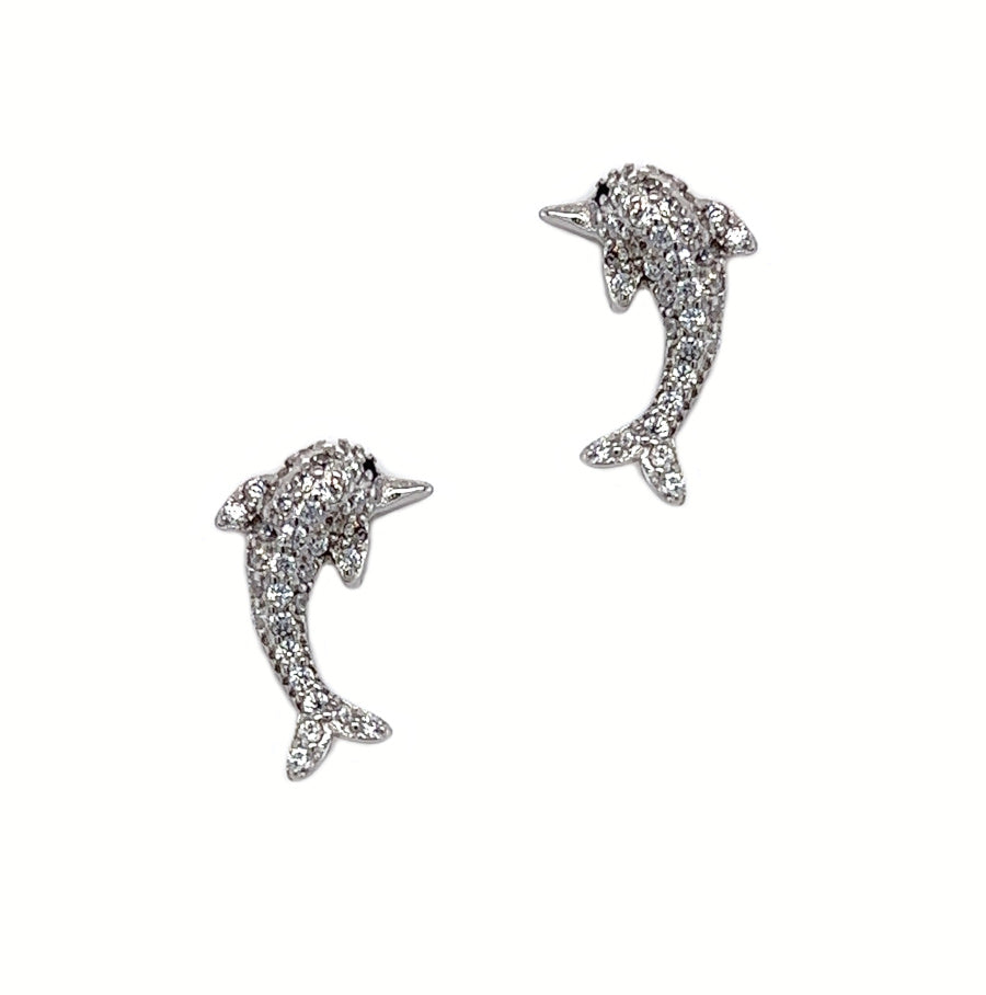 Sterling Silver Cubic Zirconia Dolphin Earrings