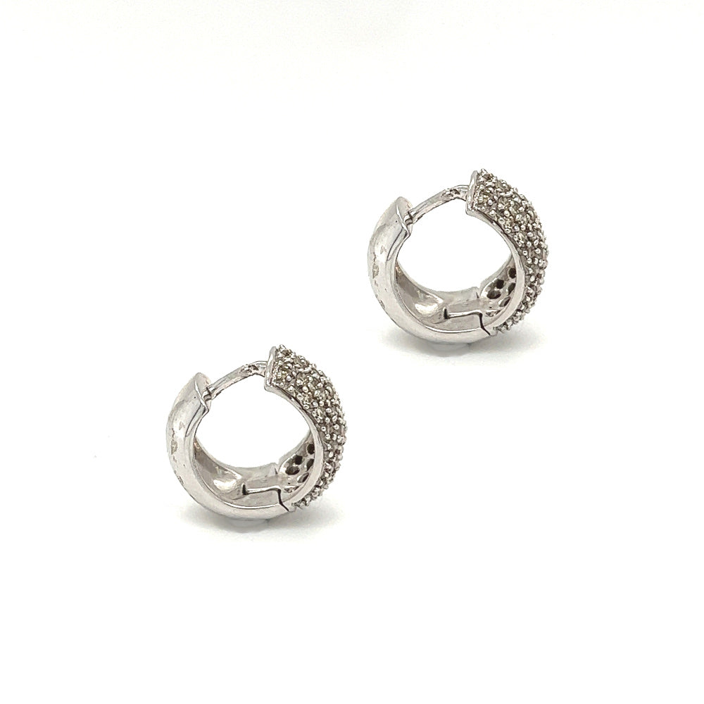 9ct White Gold Diamond Pave Huggy Hoop Earring profile