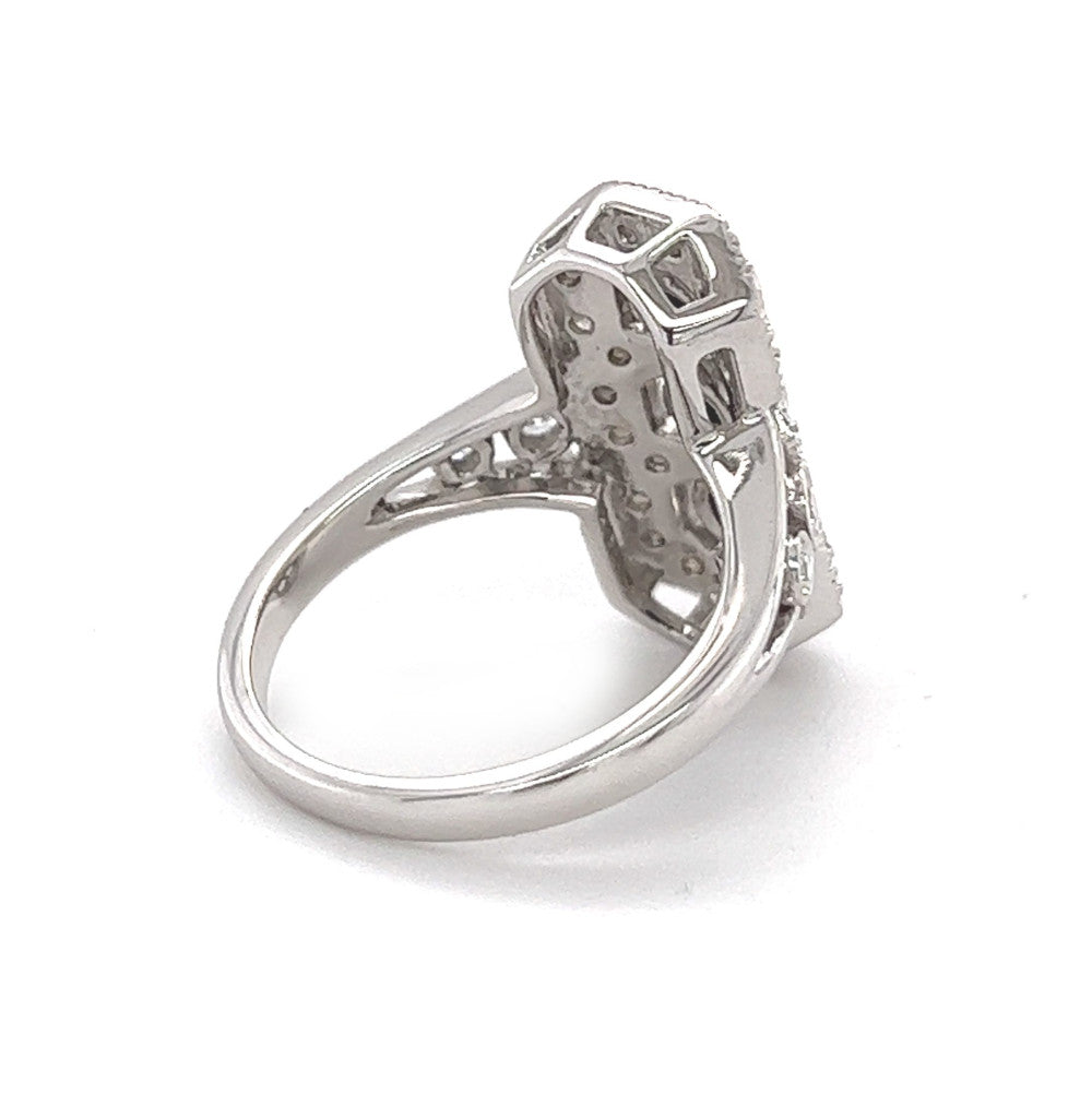 Silver Blue & White Cubic Zirconia Deco Style Triple Cluster Ring rear