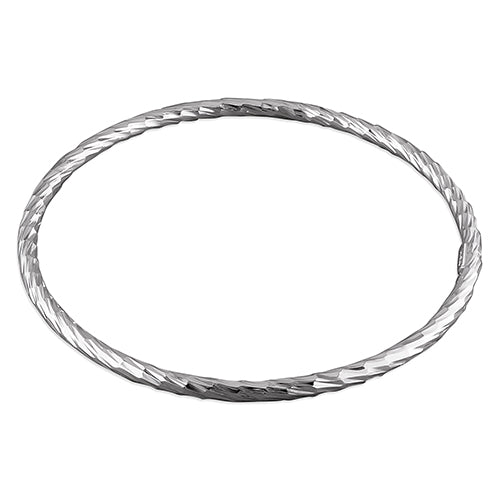 Sterling Silver 3mm Diamond Cut Textured Slave Bangle