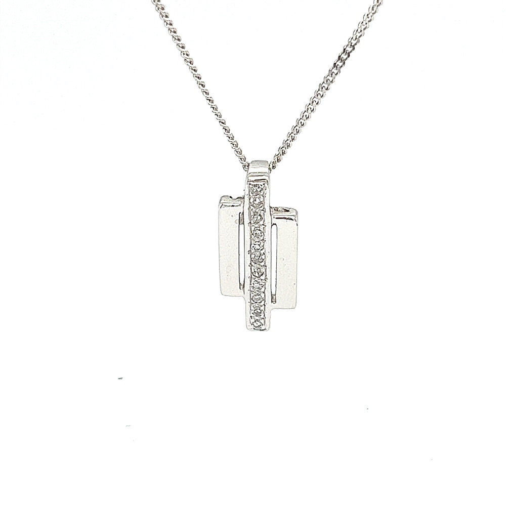 9ct White Gold Diamond Bar Pendant
